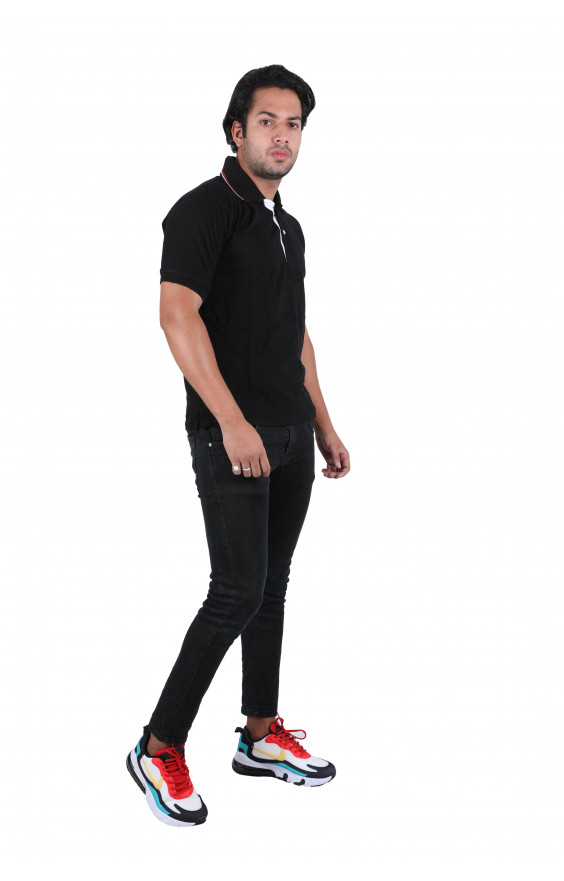 Solid Men's Polo Neck Black T-Shirt