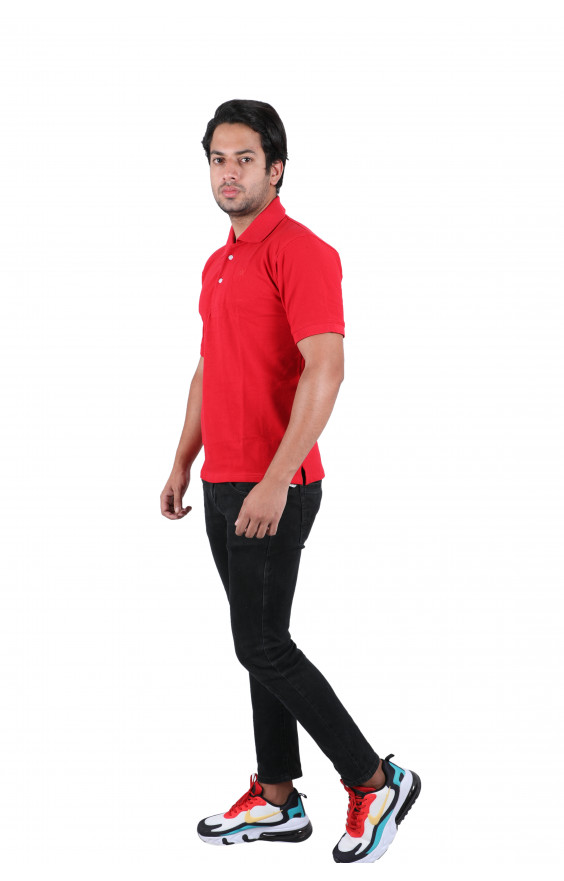 Solid Men's Polo Neck Red T-Shirt