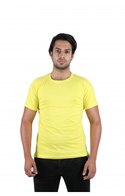 Solid Men's Round Neck Yellow T-Shirt