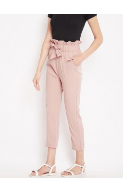 Women Pink Regular Fit Solid Peg Trousers